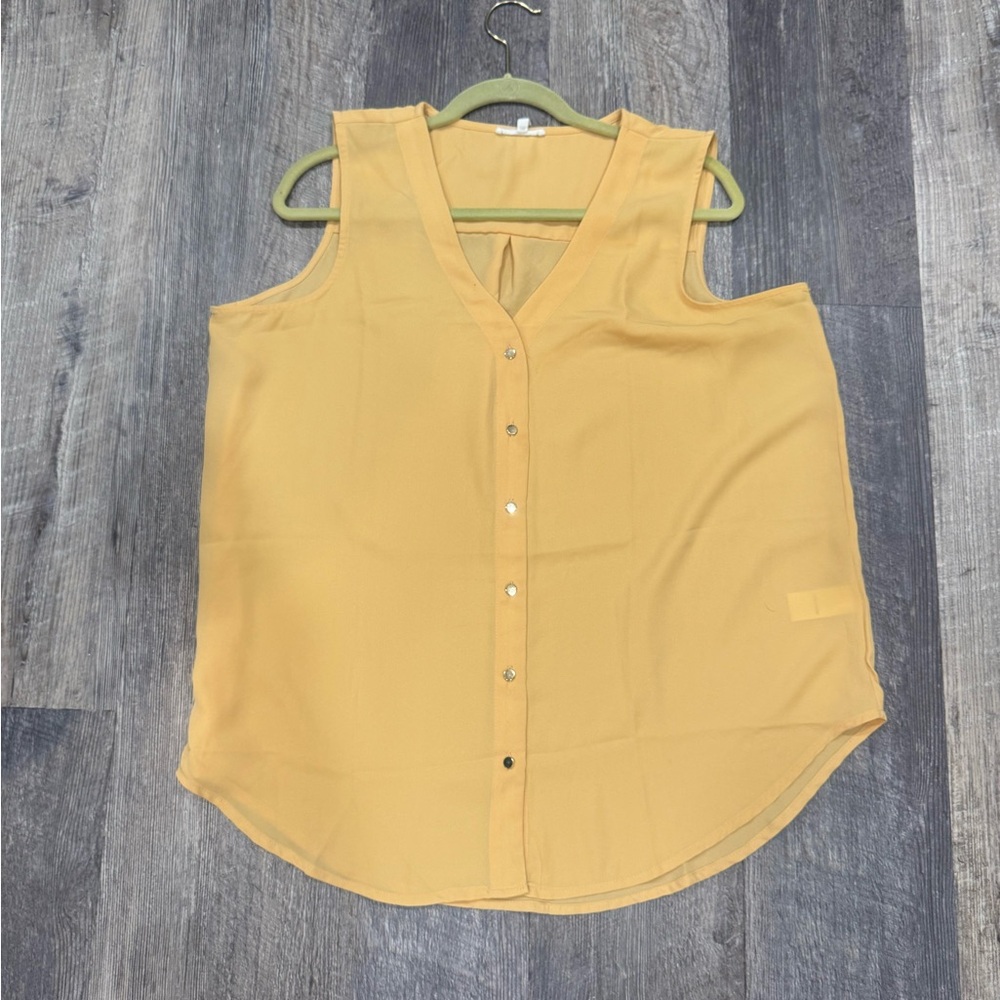 Maurices Mustard Sleeveless V-Neck Button-Front Blouse